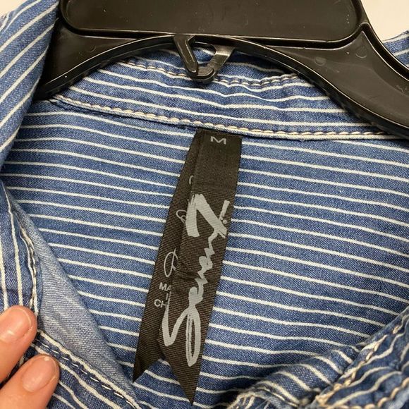 SEVEN 7 for All Mankind BUTTON FRONT DENIM SHIRT STRIPED BLUE, Sz Medium, MP $69 - Picture 2 of 8